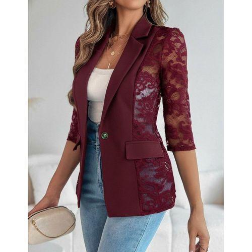 Kadın Uzun Kollu Truvakar Kol önden Düğmeli Cepli Dantelli Atlas Ceket