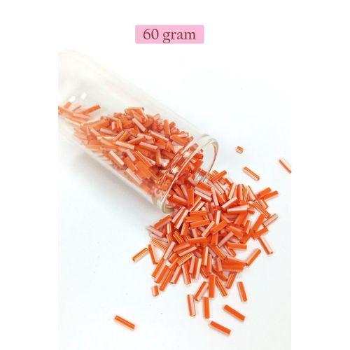 Uzun Boru Kesme Boncuk Çap 2mm Uzunluk 10 mm - 60 Gram - Turuncu Beyaz - BNC294