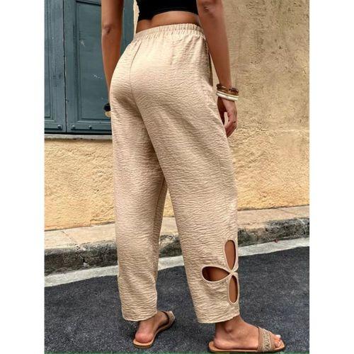Kadın Yüksel Beli Lastikli Yan Detayı çiçek Desenli Pantolon
