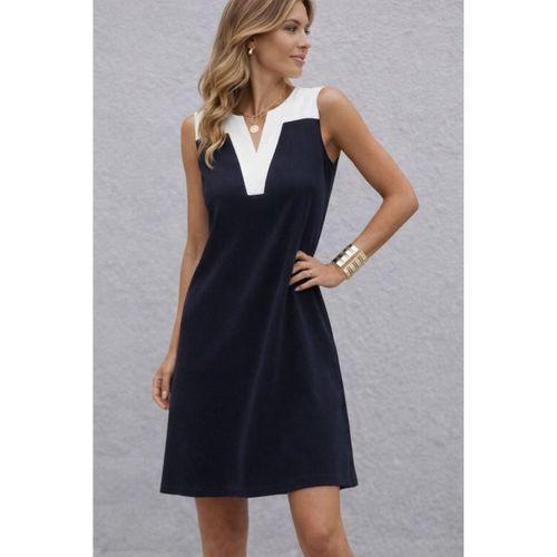 Kadın Askılı V Yakalı çift Renkli Kısa Viskon Iki Iplik Elbise