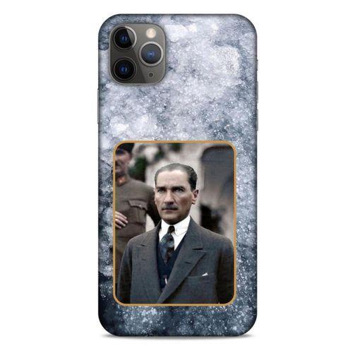 Apple Iphone 11 Pro Max Kılıf Atatürk (32) Soft Silikon Kılıf Gri Buzul