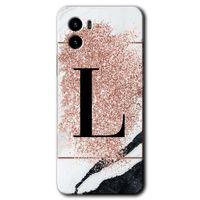 Vivo Y15s Kılıf HD Desen Baskılı Arka Kapak - Pembe Mermer Desenli L Harfi + Kırılmaz Cam