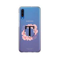 Samsung A30s Pembe Çiçek Desen T Harfli Şeffaf Kılıf