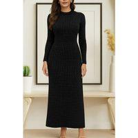 Kadın Uzun Kollu Bisiklet Yaka Taşlı Midi Kadife Elbise