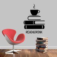 Read Drink Yazılı - Kahve Ve Kitap Silüeti Dekoratif Duvar Sticker, Çıkartma, Etiket