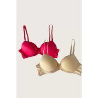 Ten-kırmızı 2'li Mikro Kumaş Push Up Dolgulu Balenli Günlük Destekli Sütyen