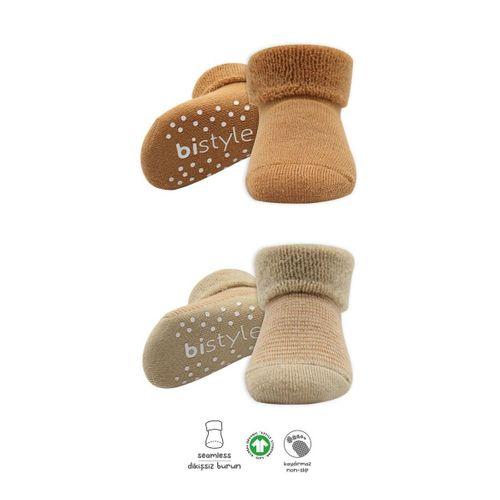 Bistyle Bistyle Çemberli Kaymaz Havlu Soket Çorap 2'Li BS10503 Bej-Hardal