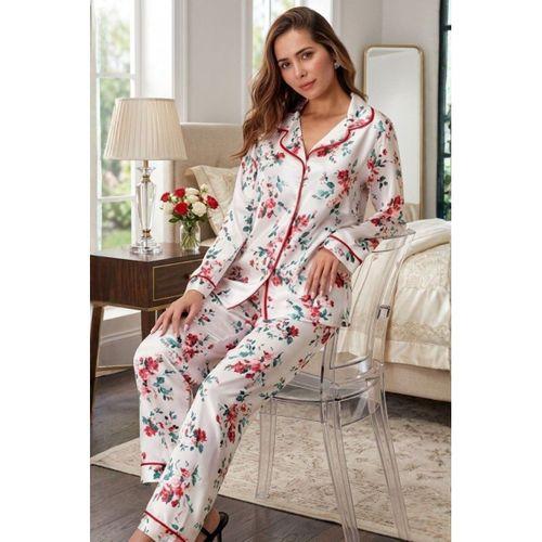 Gül Desenli Pijama Takımı Kadın Nurt5654