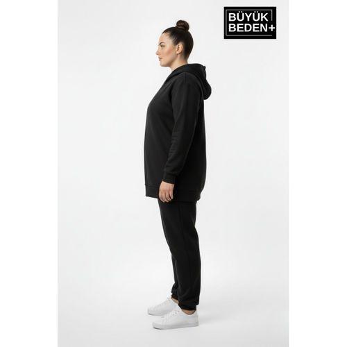 Kadın Büyük Beden Fermuarlı Kapüşonlu Sweatshirt Hırka - Rahat Kalıp SPR26BHR960