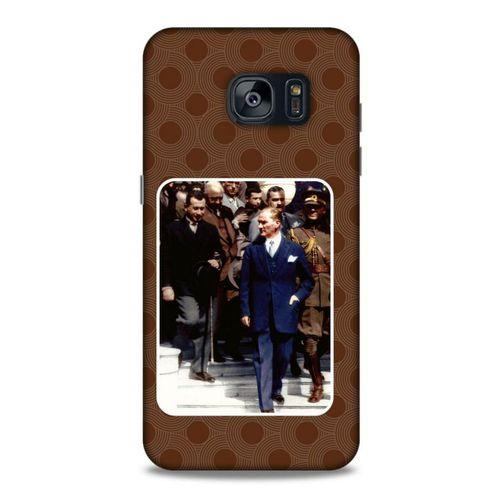 Samsung Galaxy S7 Edge Kılıf Atatürk (23) Ultra Koruma Kılıfı Kahve Yuvarlak