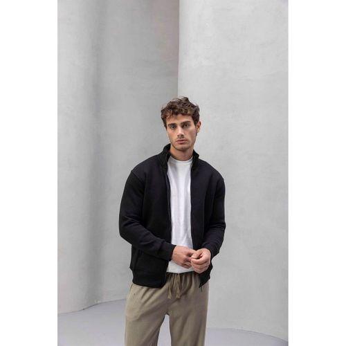 Marcel Regular Fit Fermuarlı Kıstırma Cepli Üç İp Şardonlu Erkek Sweatshirt - Siyah