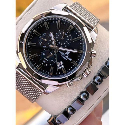 Daniel Klein Erkek Kol Saati 30 Metre Suya Dayanıklı Çelik Kordon + Bileklik Hediyeli VS.BLKT.0685