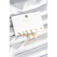 Gold Renk Pirinç 925 Ayar Gümüş Çivili Kadın Küpe Seti