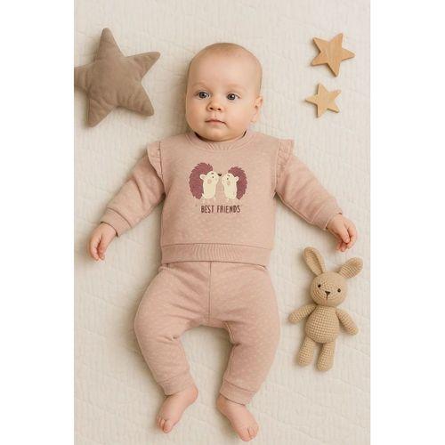 Kirpi Nakışlı % 100 Pamuk 2'li Kız Bebek Takım