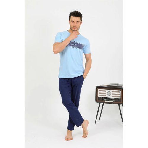 Erkek Pamuk Kısa Kol Pijama Takım Mavi
