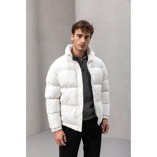 Harjo Etnik Desen Yüksek Yaka Şişme Erkek Mont - Ekru