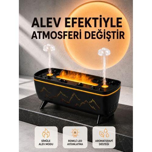 Alev Efektli Hava Nemlendirici 280 Ml Esansiyel Yağ Uyumlu Jöle Yağmur Efektli Difüzör