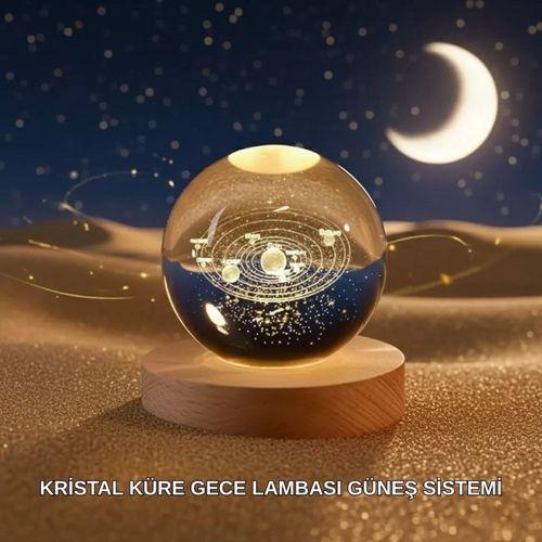 Dekoratif Led Kristal Küre Ahşap Altlıklı Şık Gece Lambası