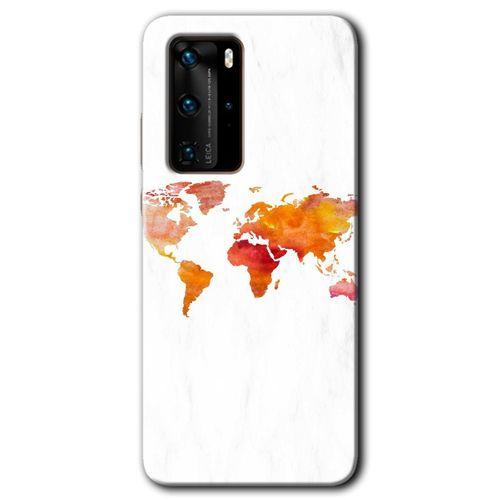 Huawei P40 Pro Kılıf HD Desen Baskılı Arka Kapak - Dünya Haritası + Kırılmaz Cam