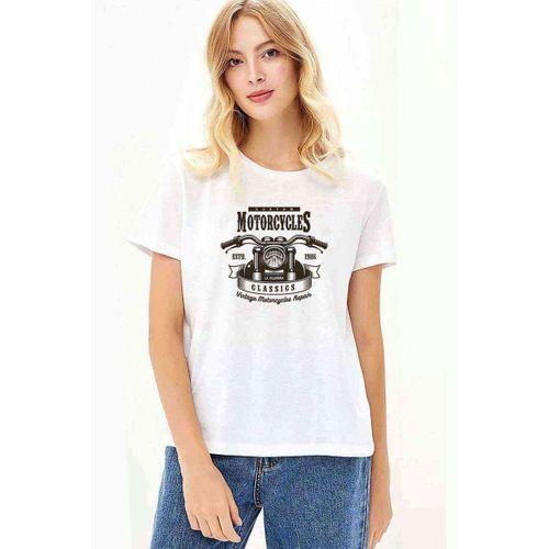 American Moto Costum Classics Baskılı Beyaz Kadın Tshirt