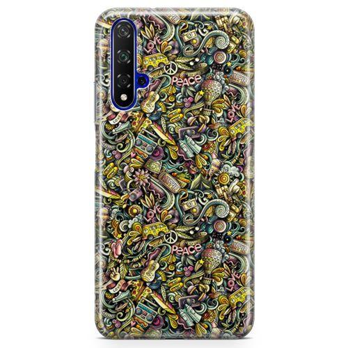 Honor View 20 Kılıf Şapka Eldiven Doodle Arka Kapak Koruma Desenli Full Koruyucu