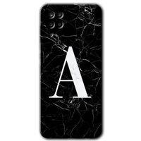 MRCİLETİSİM MRCİLETİSİM Samsung Galaxy M12 Kılıf HD Desen Baskılı Arka Kapak + Temperli Cam - Siyah Mermer Desenli A Harfi