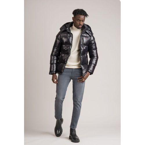 Slimfit Dik Yaka Çıkartılabilir Kapşonlu Astarlı Parlak Şişme Mont