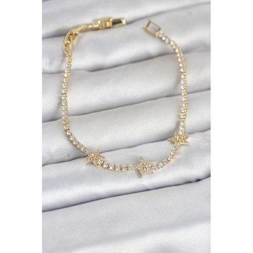 Pirinç Gold Renk Minimal Yıldız Model Zirkon Taşlı Su Yolu Kadın Bileklik
