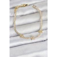 Pirinç Gold Renk Minimal Yıldız Model Zirkon Taşlı Su Yolu Kadın Bileklik