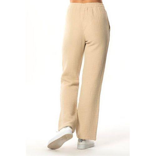 Beli Lastikli Multi Çift Cepli Müslin Kadın/Erkek Unisex Yazlık Pantolon Vizon Vzn
