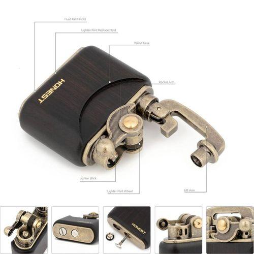 Honest Vintage Benzinli Ahşap Çakmak Siyah