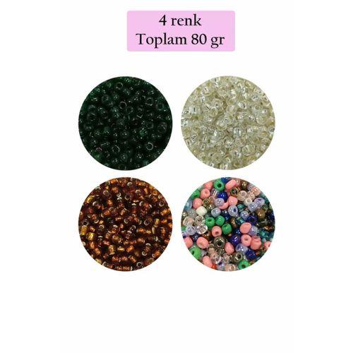 Dökme Cam Kum Boncuk (8/0) 3 mm - 4 Renk - Toplam 80 Gram - BNC419