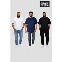 Büyük Beden Erkek Regular Kalıp Basic 3XL-6XL Bisiklet Yaka 3 lü Tişört Seti SPR26BTS510+3