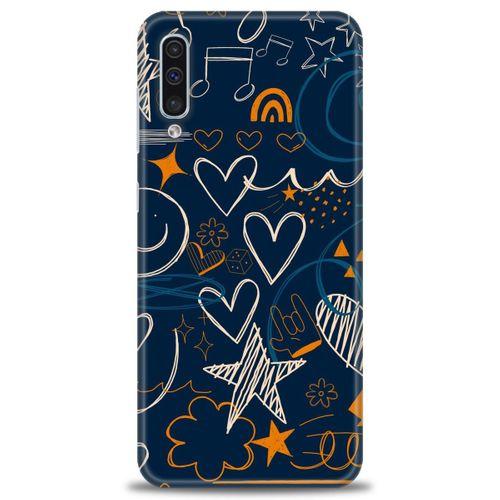 Samsung Galaxy A50 Kılıf HD Baskılı Kılıf - Notalar ve Kalpler + Tam Ekran Koruyucu