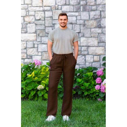 Beli Lastikli Multi Çift Cepli Müslin Kadın/Erkek Unisex Yazlık Pantolon Kahve Khv