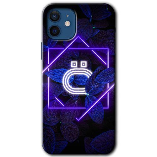 iPhone 12 Mini HD Baskılı Kılıf + 9D Tam Ekran Koruyucu - Dark Neon Yaprak Ö Harfi