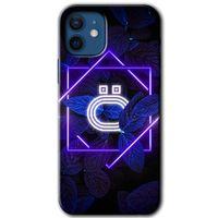 iPhone 12 Mini HD Baskılı Kılıf + 9D Tam Ekran Koruyucu - Dark Neon Yaprak Ö Harfi