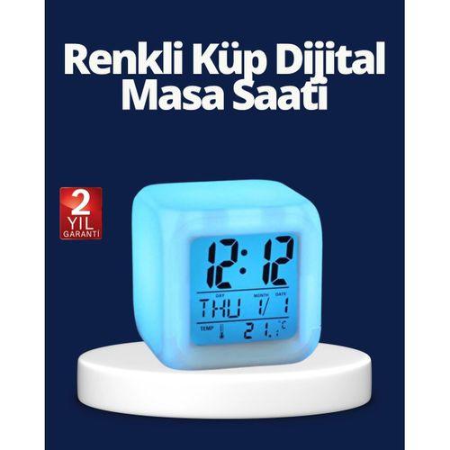 Renk Değiştiren Led Alarmlı Dijital Küp Masa Saati