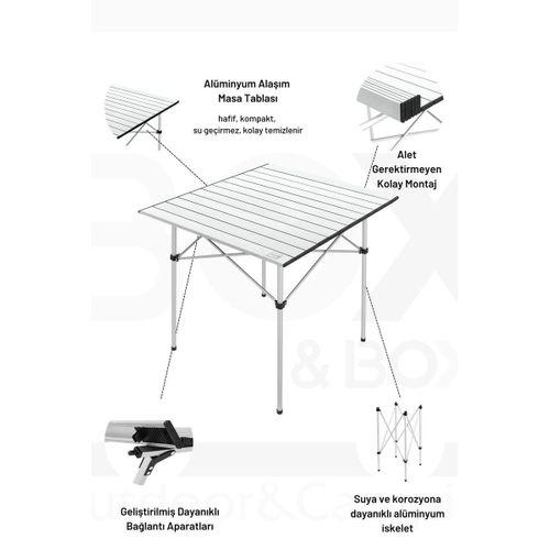 Box&Box Alüminyum, Katlanabilir Kamp ve Piknik Masası, Omuz Askılı Taşıma Çantasıyla XL, Gri