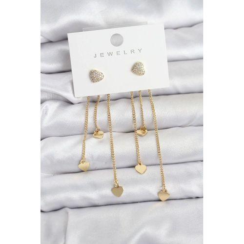 Kalp Model Gold Renk Pirinç Sallantılı Kadın Küpe
