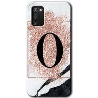 MRCİLETİSİM Samsung Galaxy A02s Kılıf Baskılı Kapak - Pembe Mermer Desenli O Harfi +Tam Kaplayan Mat Seramik