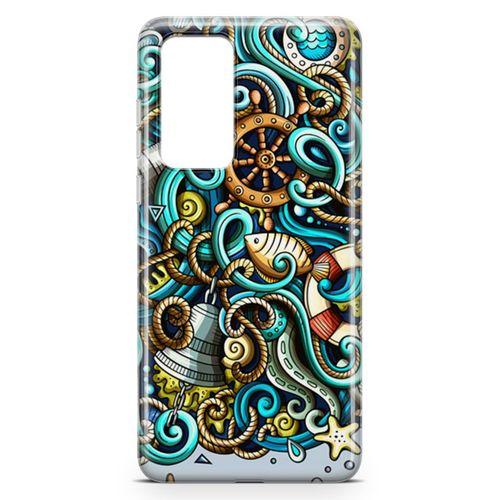 Huawei P40 Kılıf Deniz Malzemeleri Doodle Arka Kapak Koruma Desenli Full Koruyucu