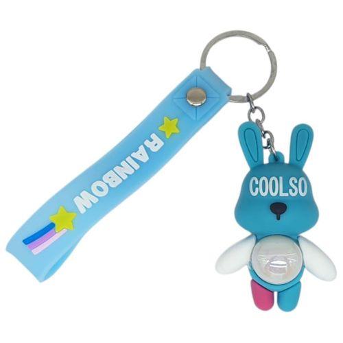 Figürlü ve Işıklı Silikon Anahtarlık - Tavşan - Açık Mavi
