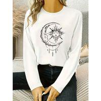 Kadın Uzun Kollu Bisiklet Yaka Ay Baskılı Viskon Bluz