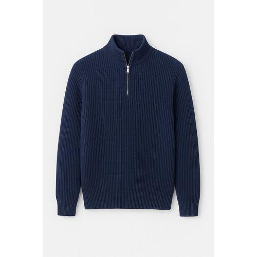 Nolan Oversize Selanik Örgü Yarım Fermuar Erkek Triko Kazak - İndigo