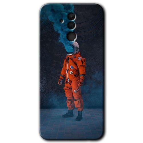 Huawei Mate 20 Lite Kılıf HD Desen Baskılı Arka Kapak + Temperli Cam - Smoke Astronot