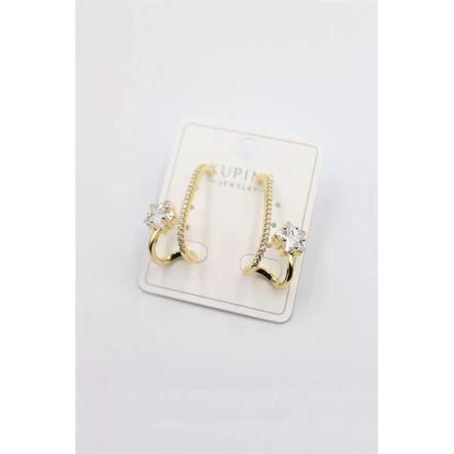 Taşlı Halka Küpe - Altın