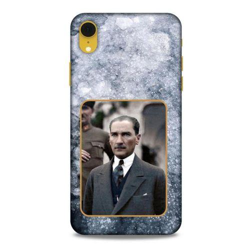 Apple iPhone XR Kılıf Atatürk (32) Soft Silikon Kılıf Gri Buzul