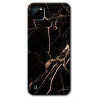 BeRa Aksesuar Realme C21 Kılıf Baskılı Kapak - Siyah Gold Mermer +Tam Kaplayan Mat Seramik