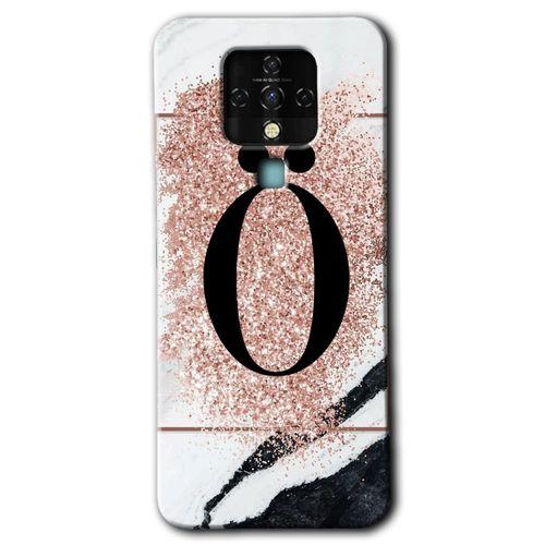 MRCİLETİSİM Tecno Camon 16 Kılıf HD Desen Baskılı Arka Kapak+Temperli Cam - Pembe Mermer Desenli Ö Harfi